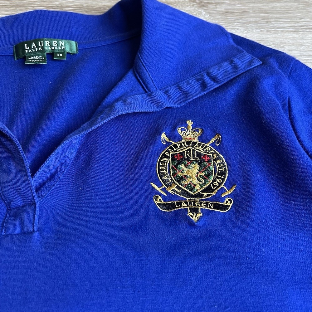 Lauren Ralph Polo Long Sleeve Shirt 2X Embroidered Emblem Equestrian‎ Collared